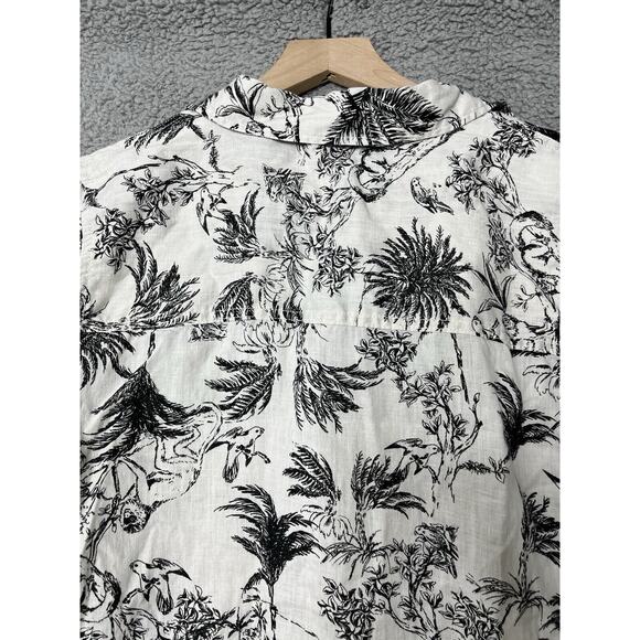 Joie Button Top Medium Linen Floral Animals Long Sleeve Roll Tab White Beach - Picture 8 of 14